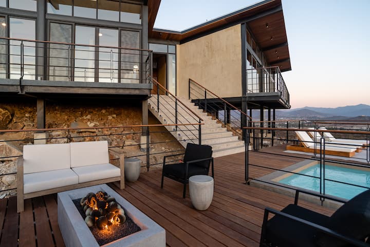 Fireside on the terrace at blue hour